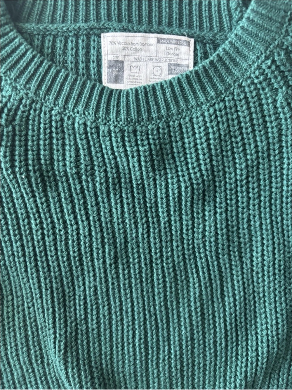 Kids Forest Green Crewneck Rib Knit Sweater - Picture 3 of 4